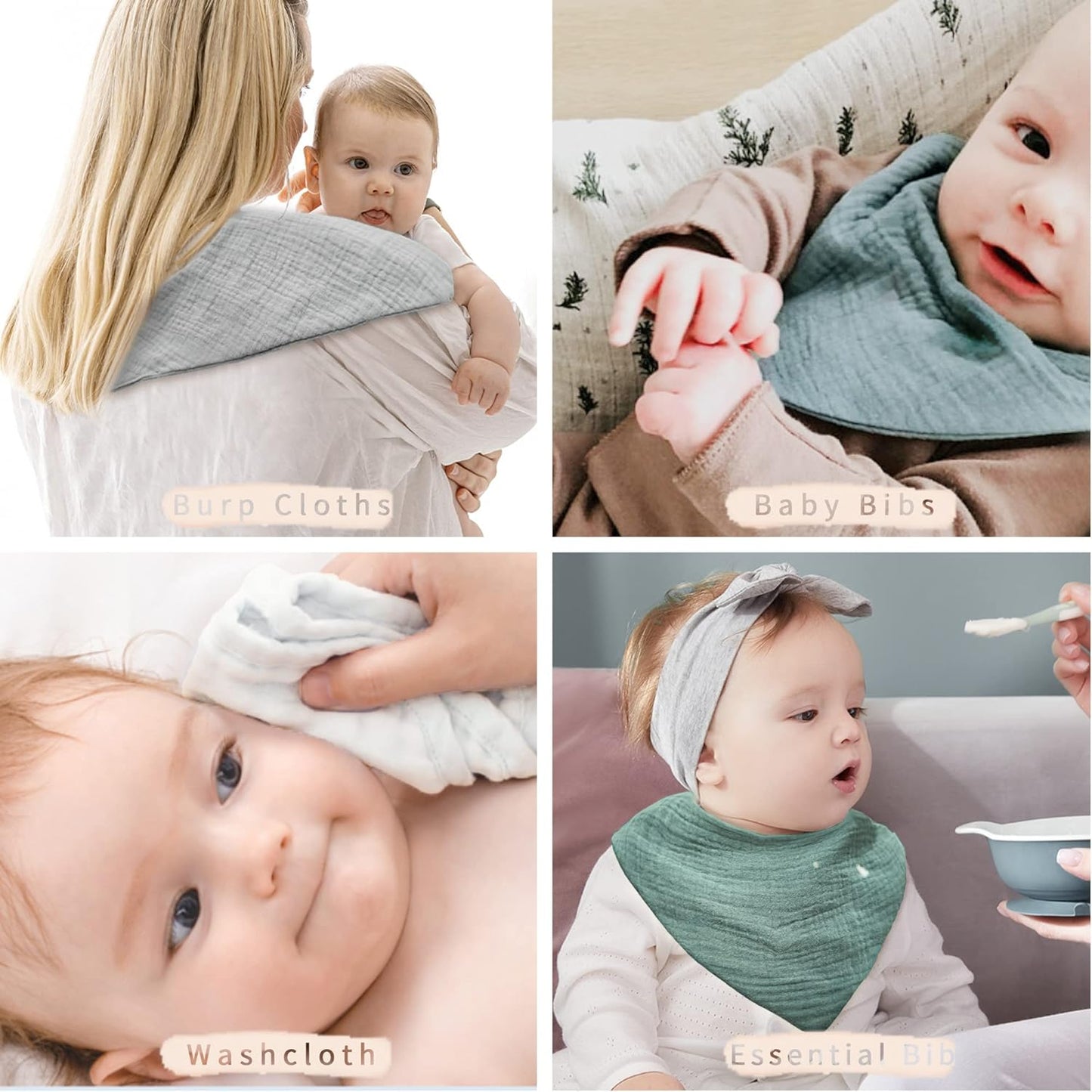Konssy Muslin Baby Bibs 10 Pack Baby Bandana Drool Bibs 100% Cotton for Unisex Boys and Girls, Soft