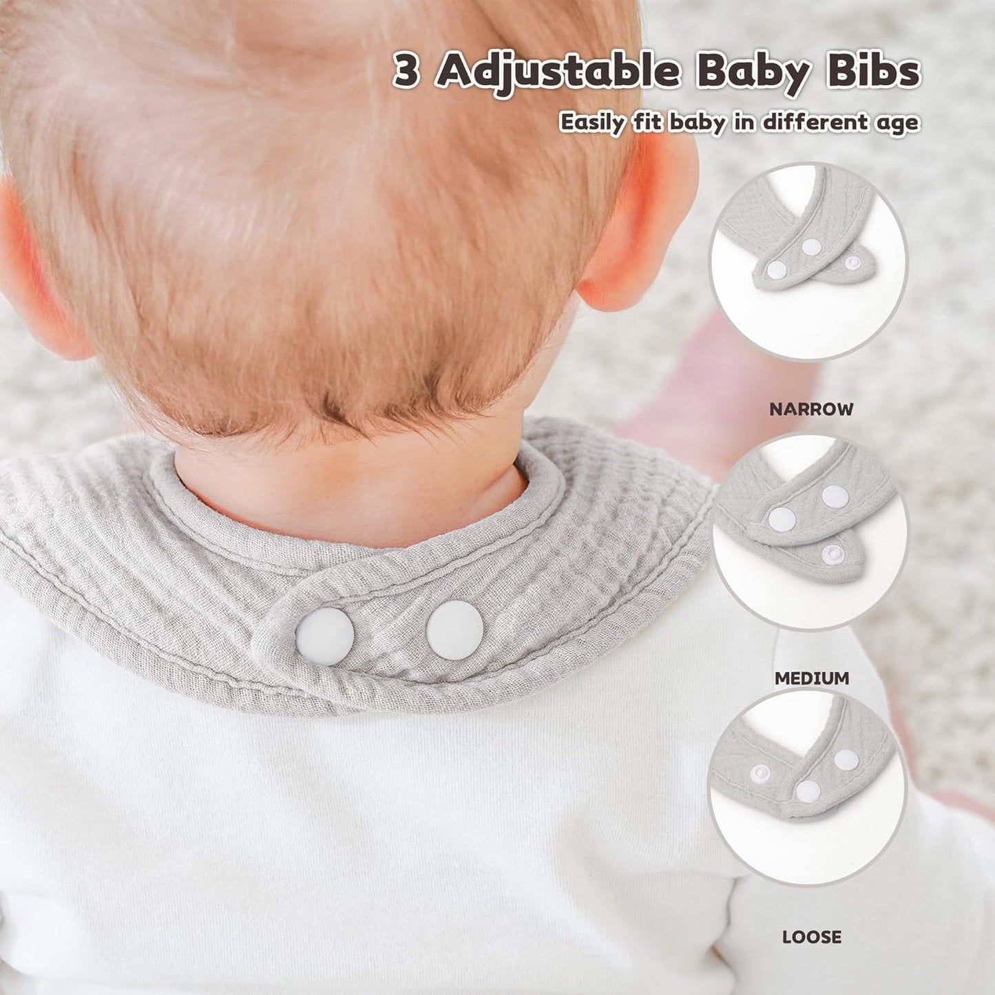 Susurration Muslin Baby Bibs 8 Pack Bandana Drool Bibs, Soft Square Adjustable Baby Drooling Bibs