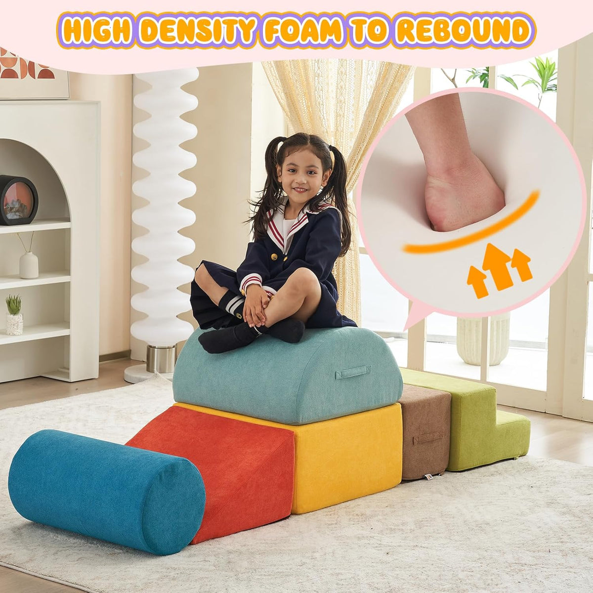 jela Foam Blocks 6Pcs Soft Play Equipment Luxury Miss Fabric, Toddler Climbing Toys Indoor Soft