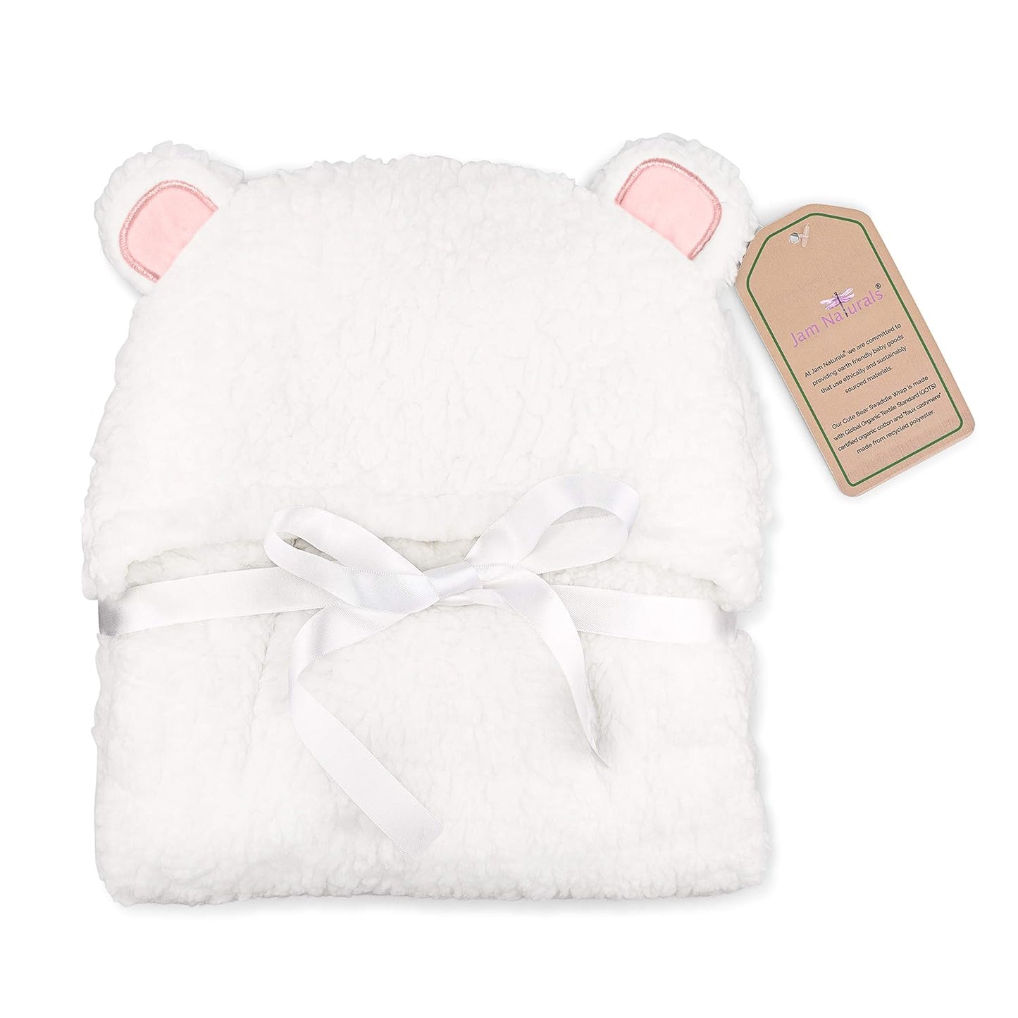 Jam Naturals- Baby Swaddle Blanket, Cute Bear Organic Receiving Swaddling Wrap, Newborn Baby Girl