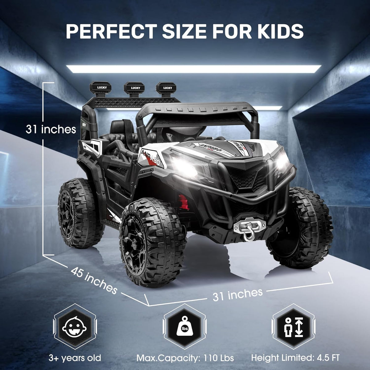 ANPABO 24V 4X4 Ride on Car Truck w/Remote Control, 4WD/2WD Switchable Kids UTV, 19" Spacious Seat
