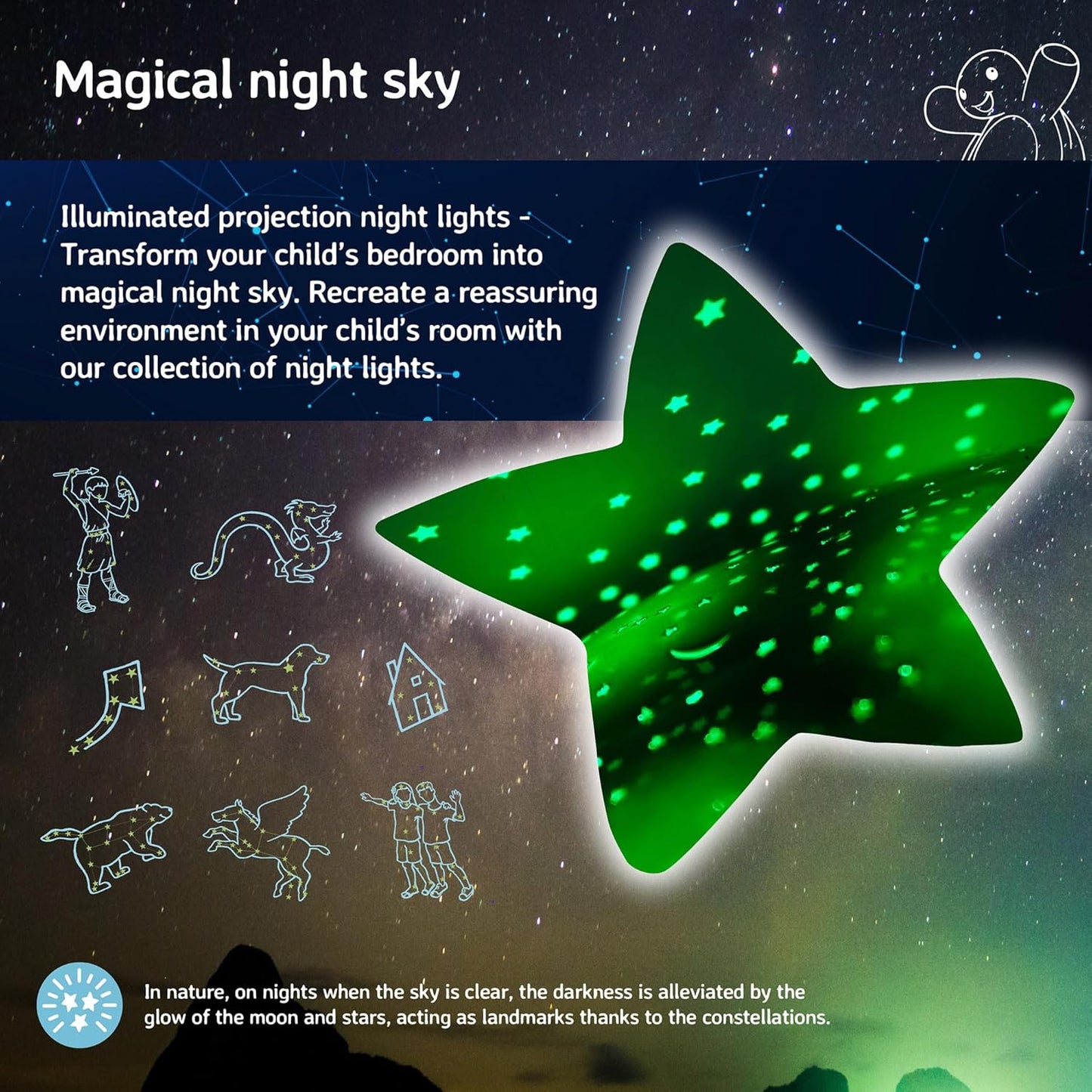 Cloud b Calming Nightlight Star Projector | Gentle Brightness | 3 Colors | 8 Constellations |