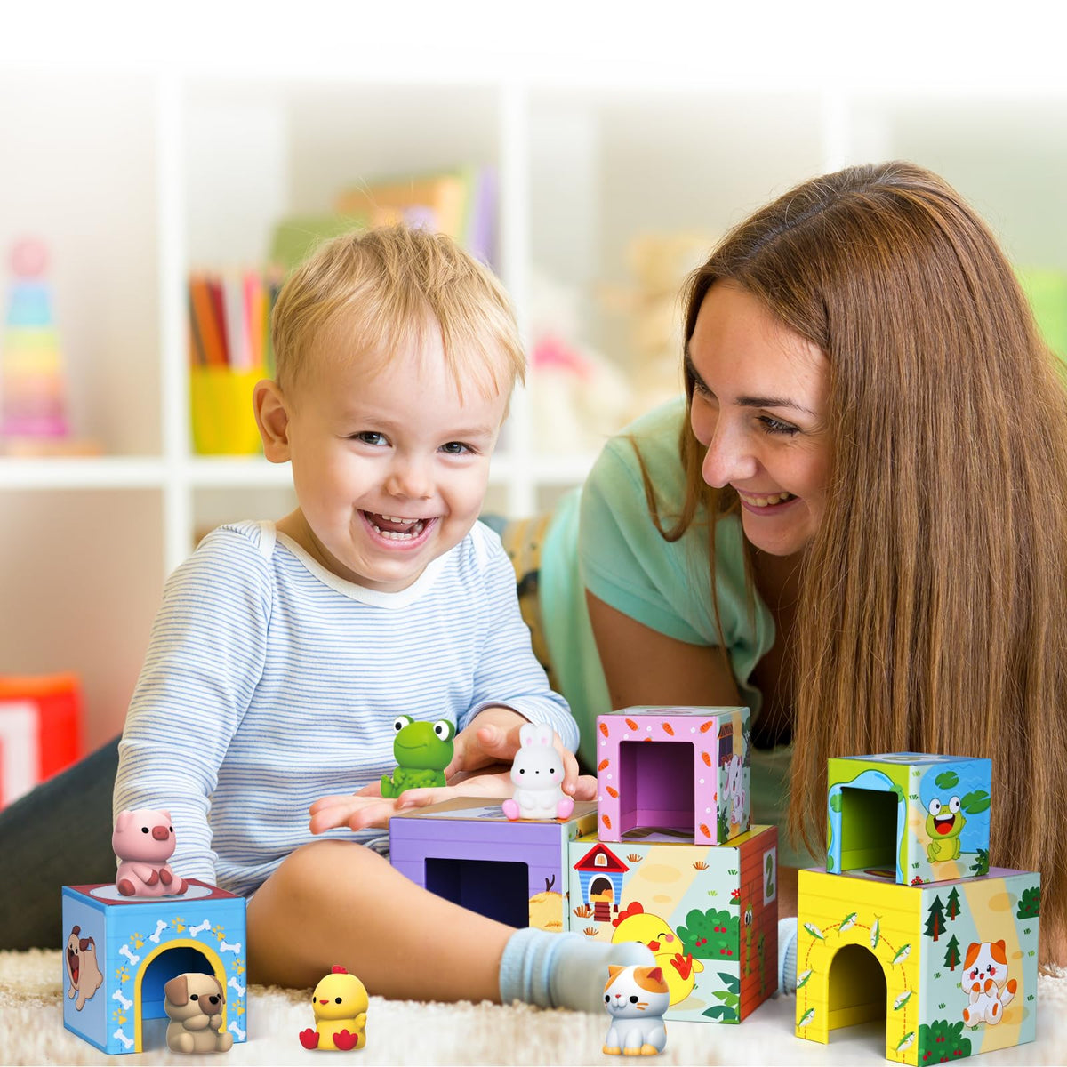Toddler Farm Animal Sorting and Stacking Toys Gifts for 1-3 Year Olds