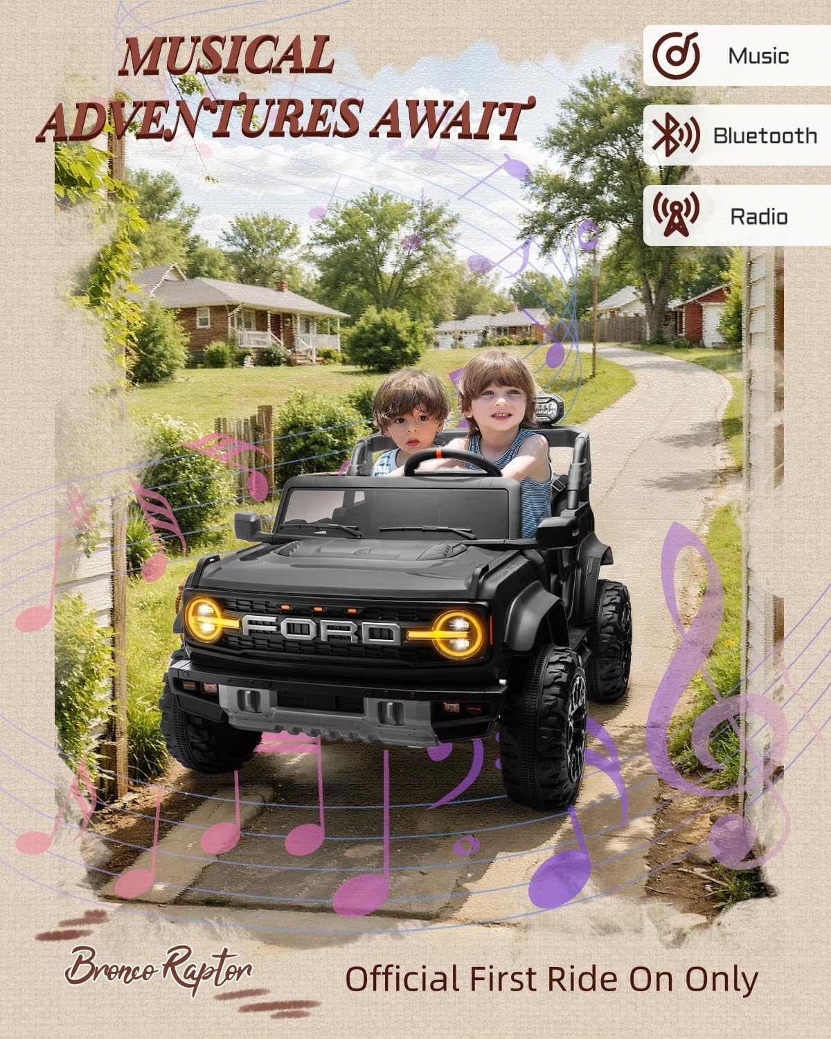 24V Ride on Toys for Big Kids, Licensed Ford Bronco Raptor Electric Car 2 Seater with Remote