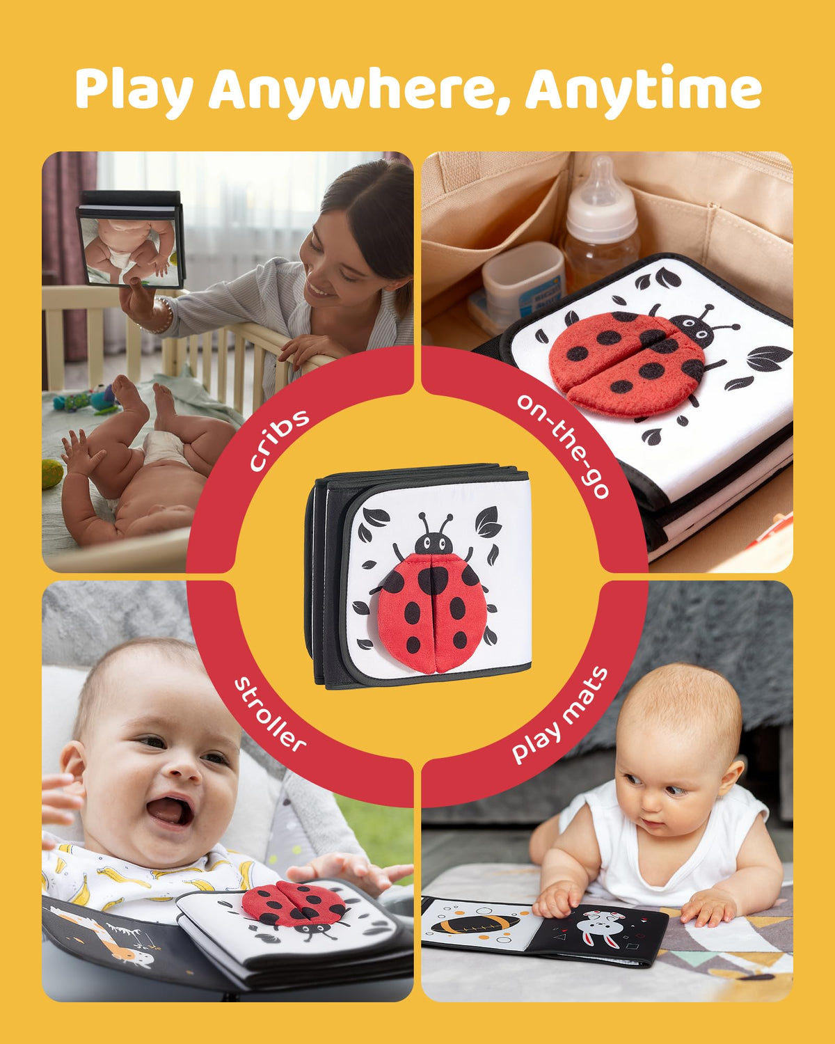 Infinno High Contrast Baby Book, Black and White, Tummy Time Mirror Toy