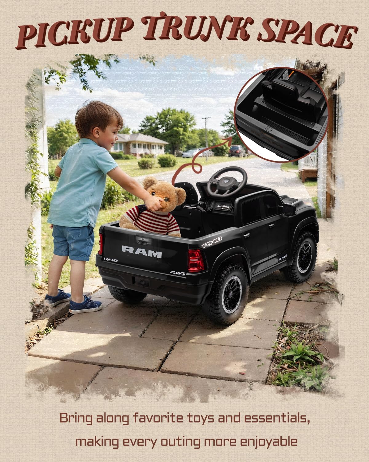 12V Licensed Ram 1500 Ride on Toy for Kids, Toddler Ride on Pickup Truck with Parent Remote