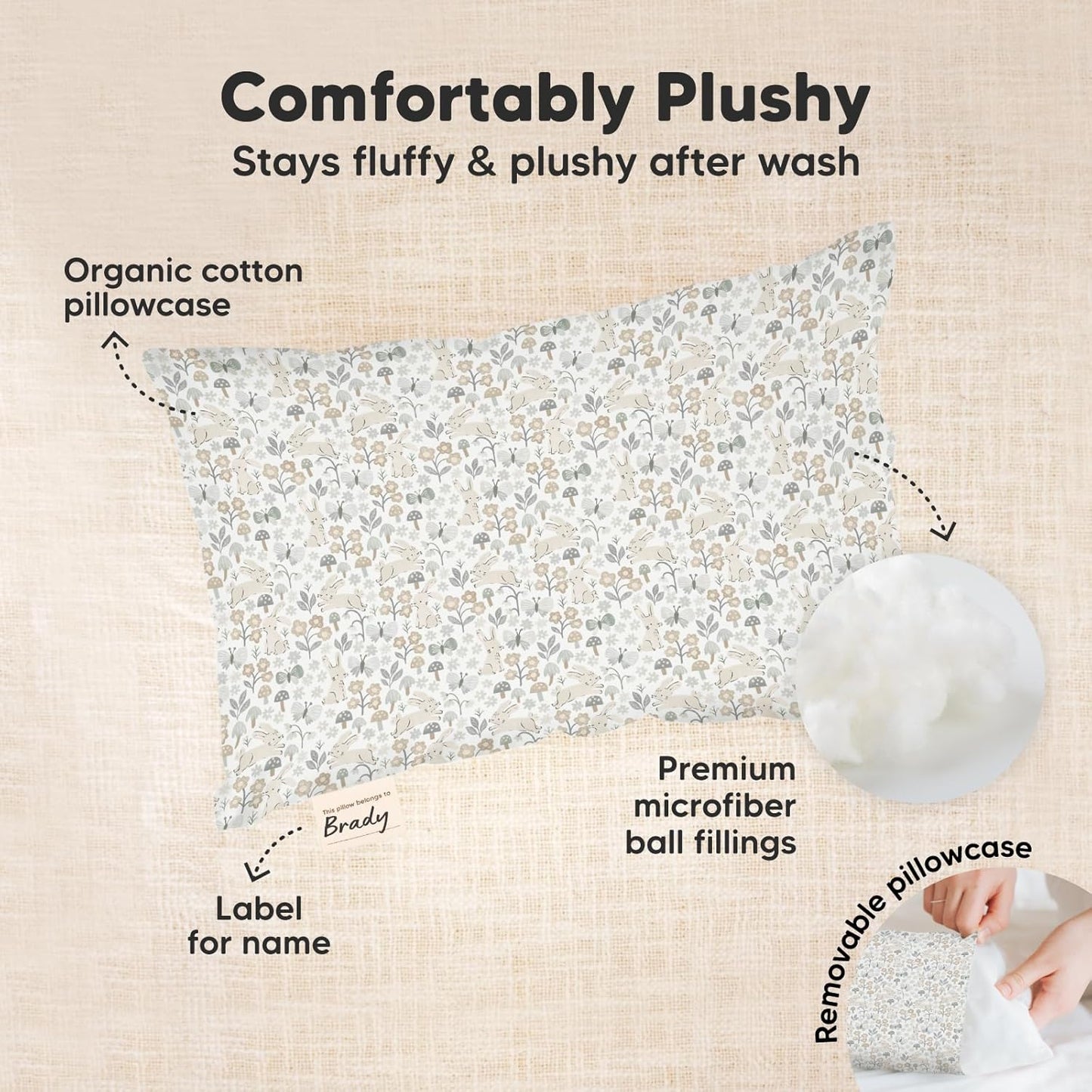 Mini Toddler Pillow with Pillowcase - 9x13 My Little Dreamy Travel Kids Pillow for Sleeping