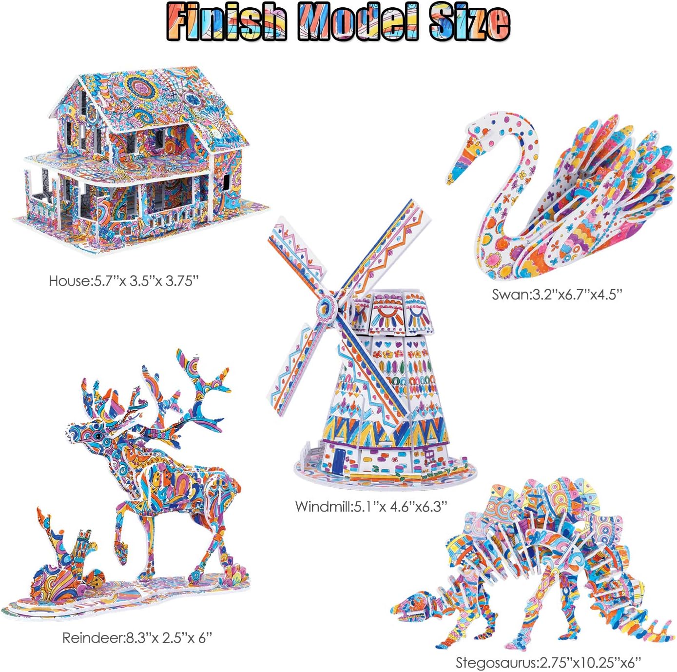 BEARUN 3D Coloring Puzzle Set, Arts and Crafts for Girls and Boys Age 6 7 8 9 10 11 12 Year Old