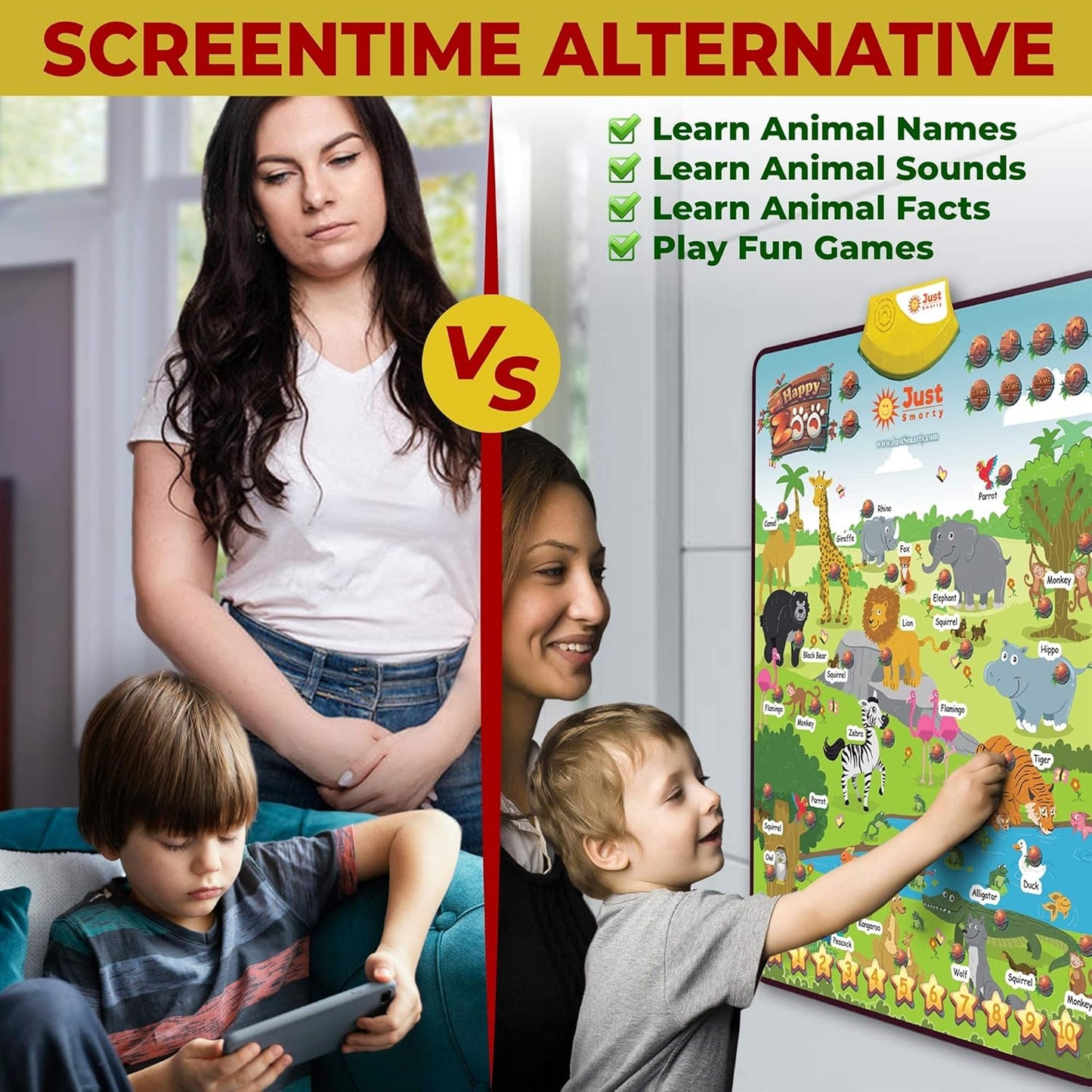 Just Smarty Zoo Animals Toddler Learning Toys Ages 3-6 | Sounds, Counting & Memory Games | Learning