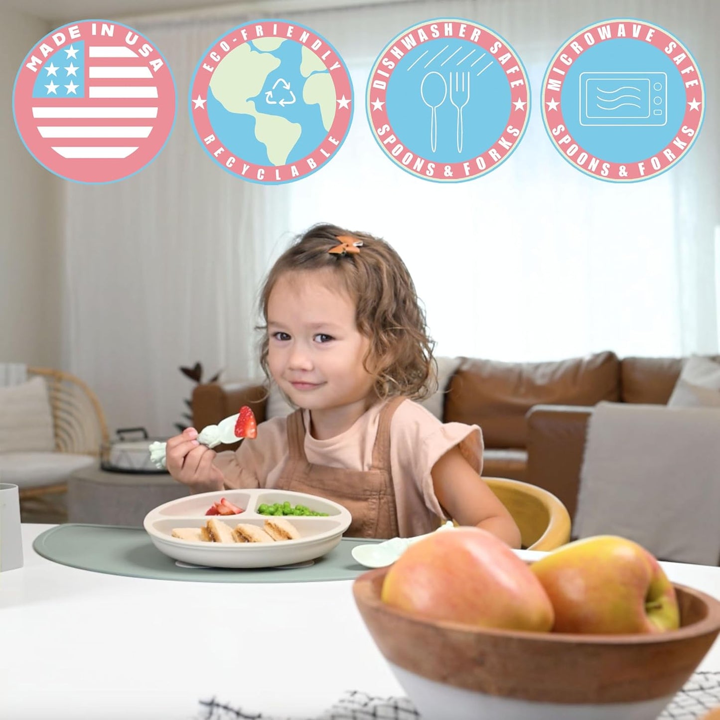 Made in USA Spoon la la Toddler Utensils Set - 2 Pack (1 Spoon & 1 Fork for Kids) - Self-Standing