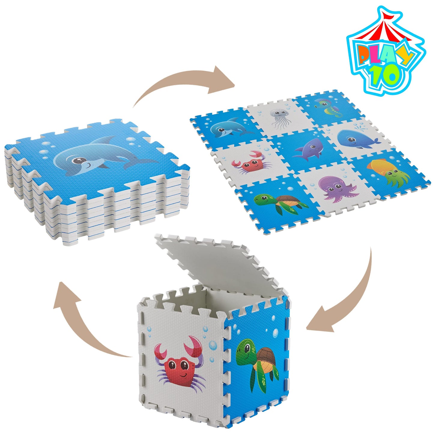 PLAY 10 Puzzle Play Mat, Foam Floor Tiles, Children’s Foam Puzzle Mat Baby Floor Play Mat 34×34