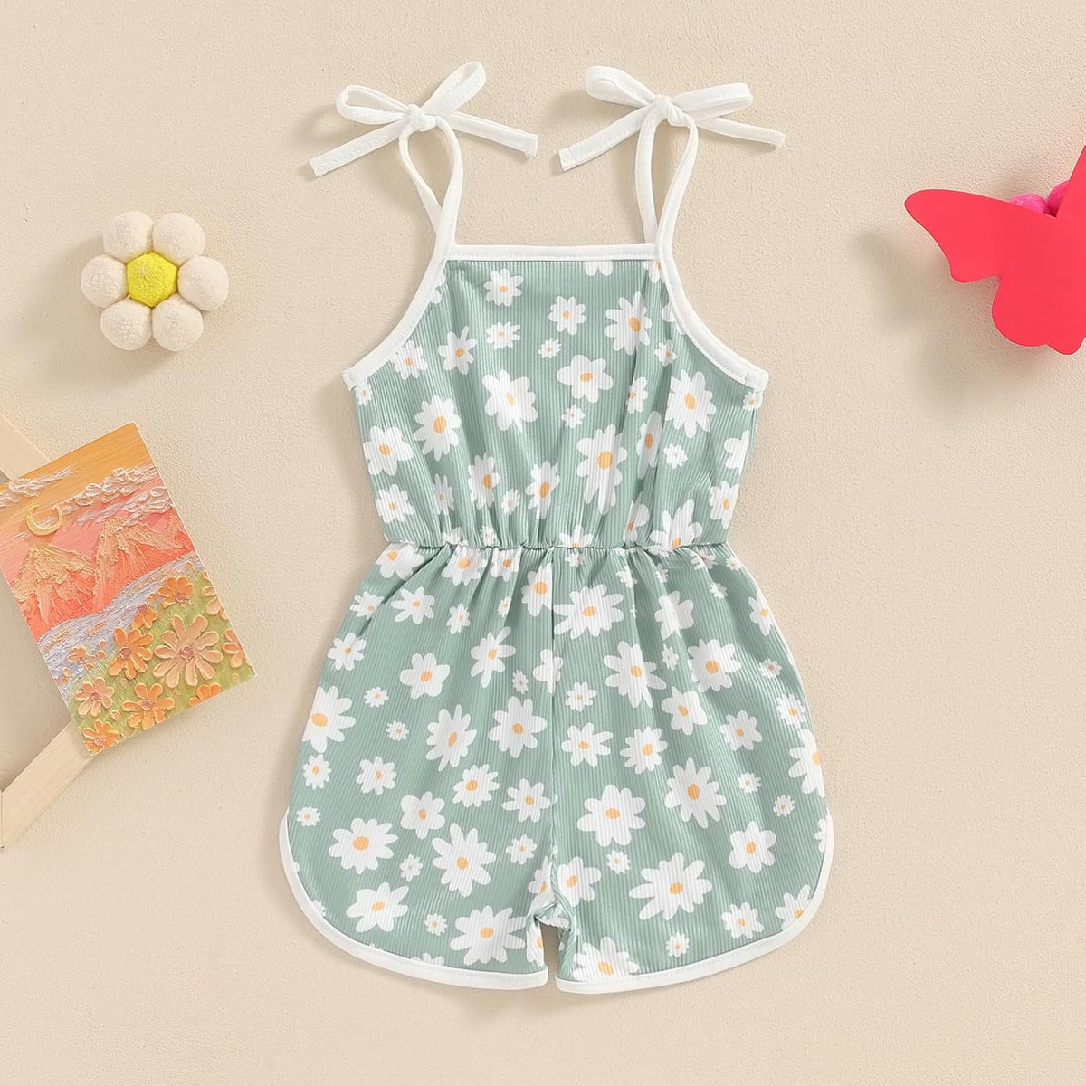 WZTYYDS Toddler Baby Girl Summer Clothes Floral Romper Tie-Up Strap Halter Jumpsuit Infant Summer