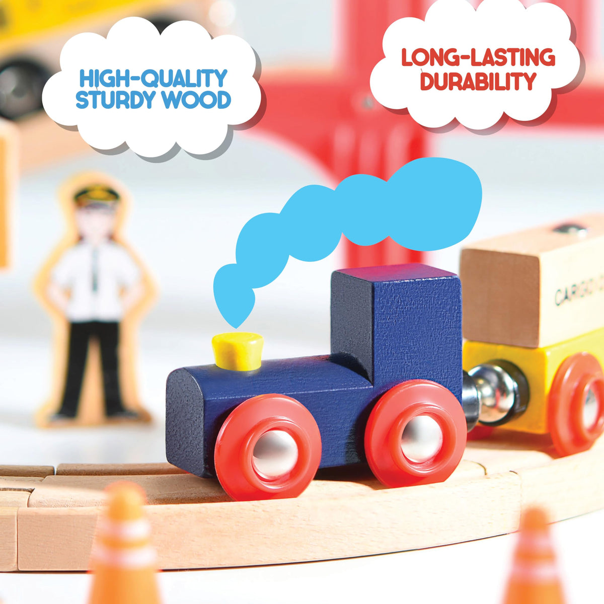 Play22 Wooden Train Set Toddler Toys - 38 Pieces Wood Train Track Set for Toddlers 3-4 Years with