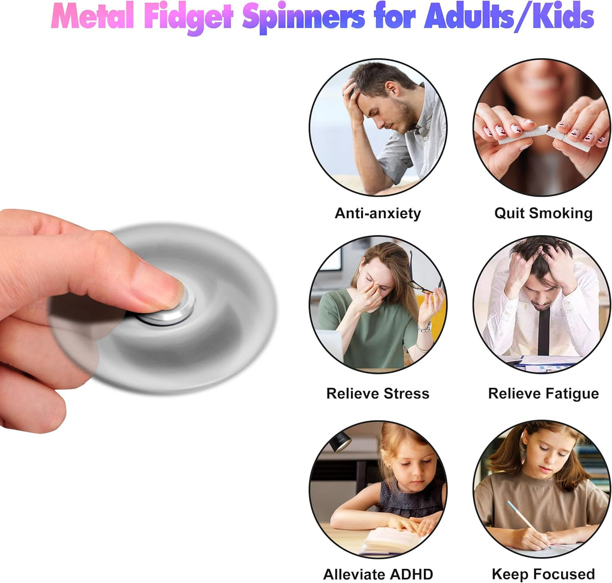 Fidget Spinners Toy, 3-8 Min Spins Time Stainless Steel Bearing Metal Fidget Spinner, EDC ADHD