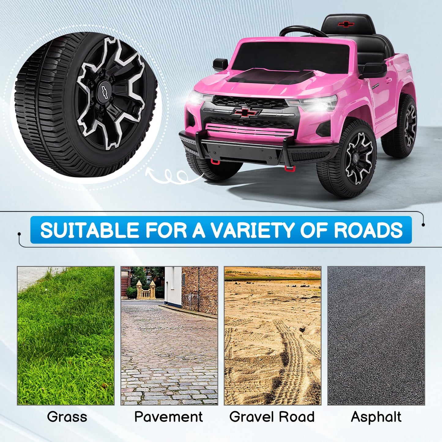 Winado 12V Licensed Chevrolet Colorado Electric Ride on Car for Kids, Pink