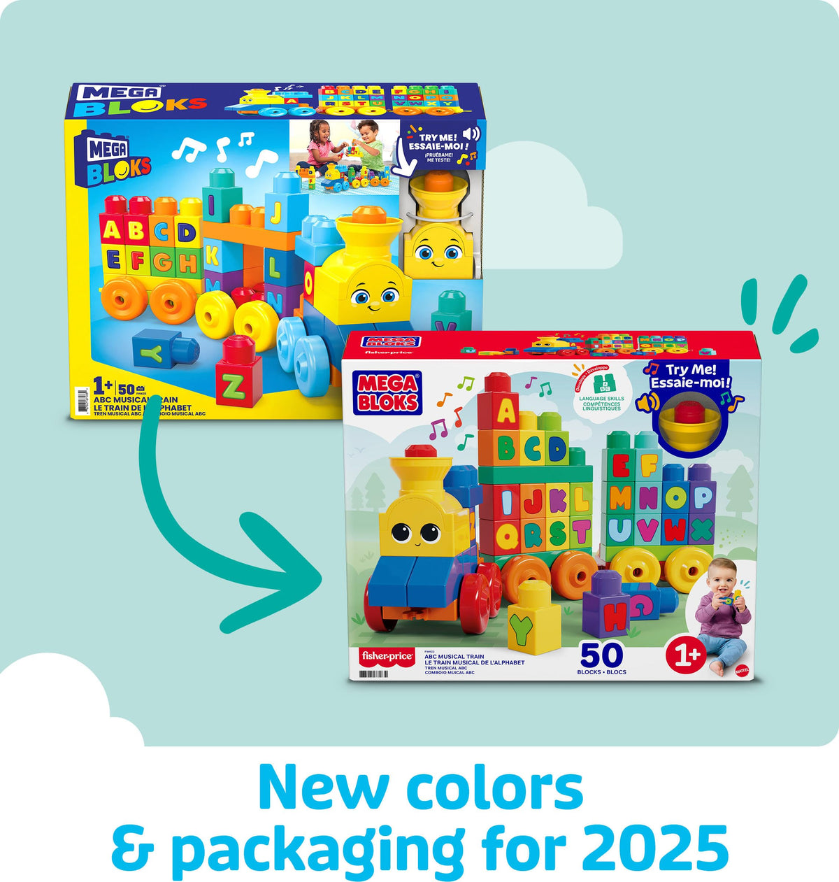 MEGA BLOKS First Builders Toddler Building Blocks Toy Set, ABC Musical Train with 50 Pieces, Music