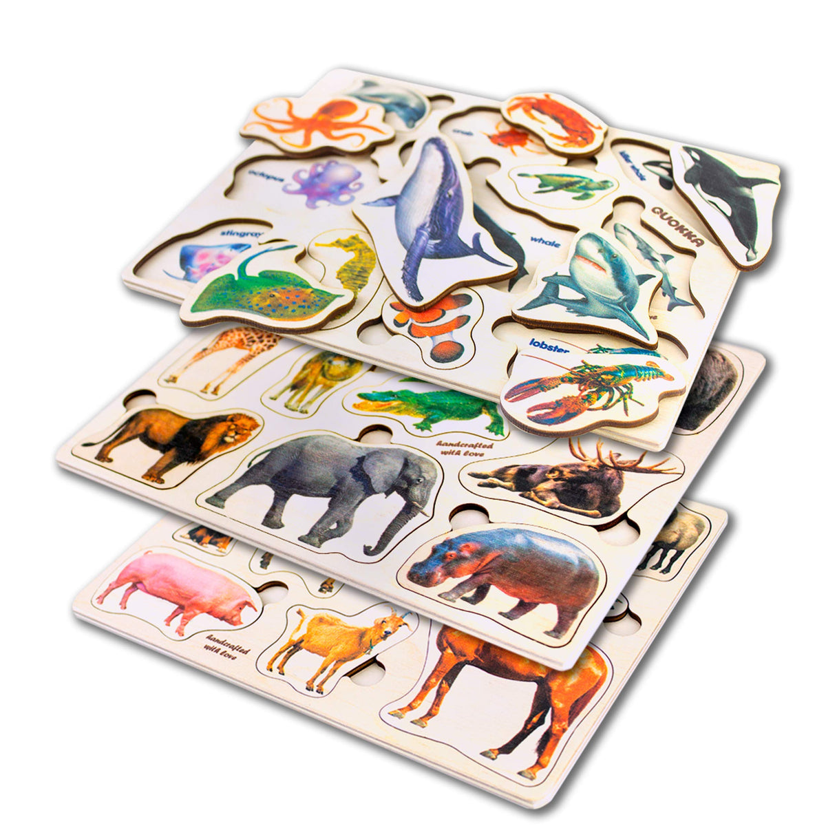 Wooden Puzzles for Toddlers 1-3 - 3 Montessori Kid Puzzles Ages 2-4