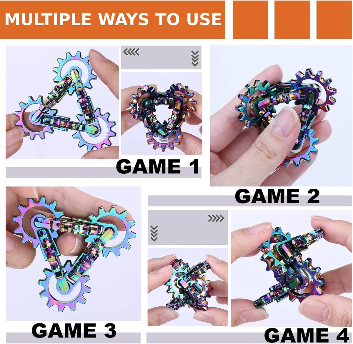 Infinity Gear Fidget Toy, Solid Metal Never Ending Flippy Novelty Kinetic Desk Toy, Relieve Stress