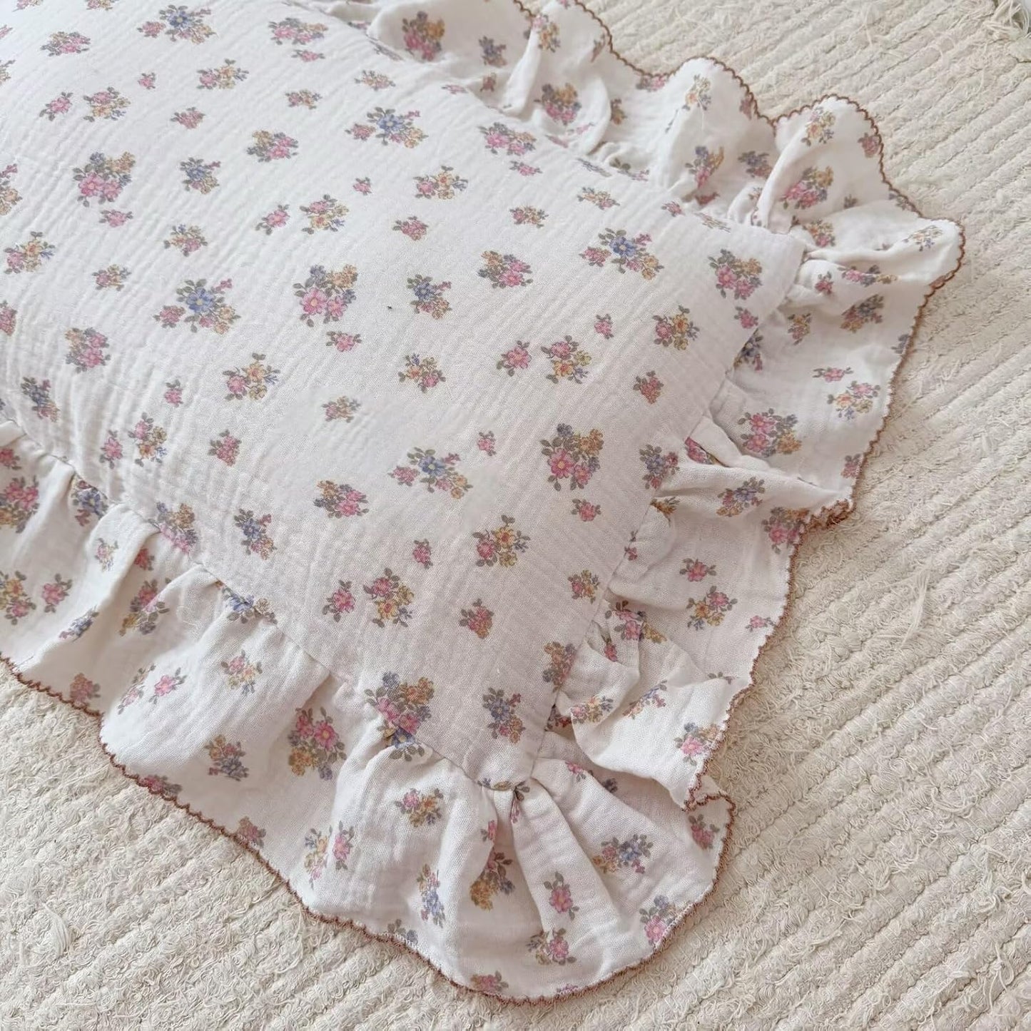 BuLuTu Chic Floral Themed Toddler Pillowcases with Ruffles, 100% Cotton Muslin Pillow Cases Crib