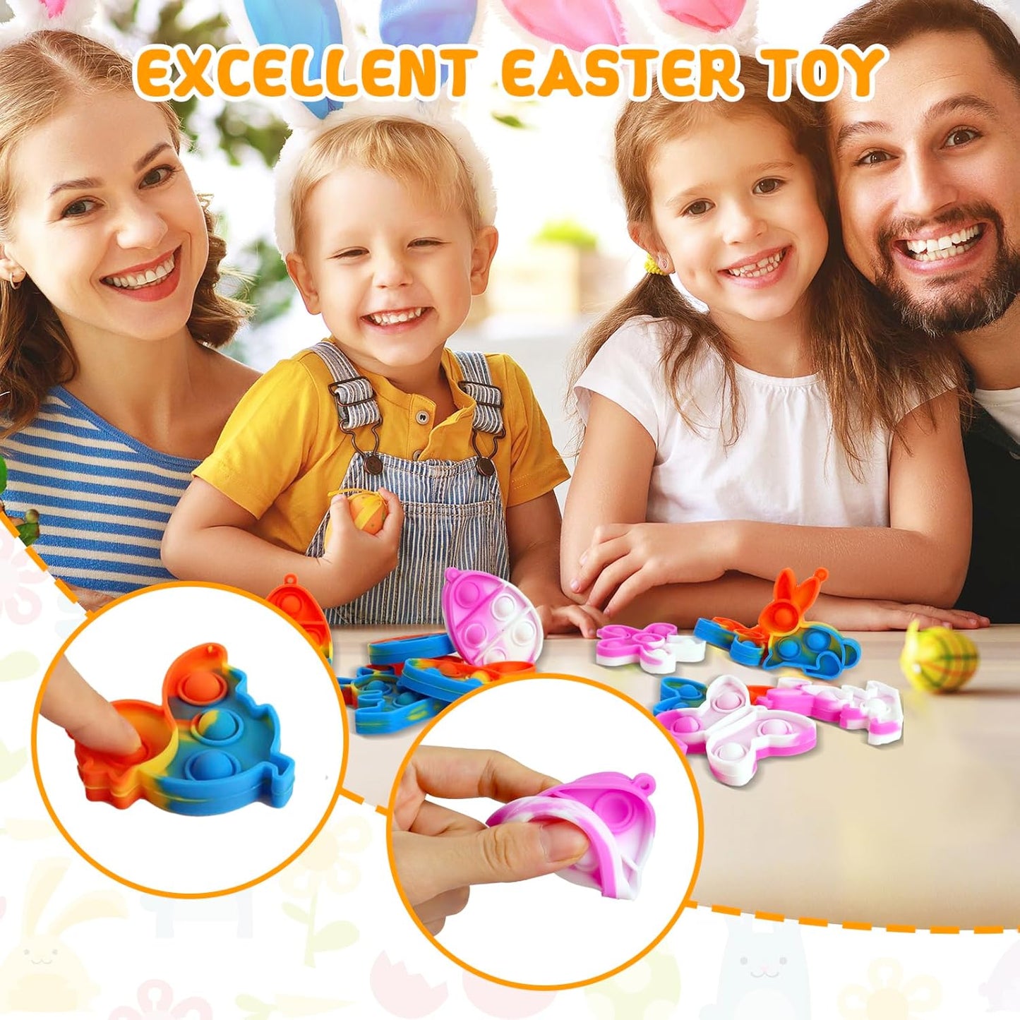 24Pcs Easter Pop Fidget Toys, Mini Easter Simple Pop Fidget Toys for Kids Boys Girls Toddlers