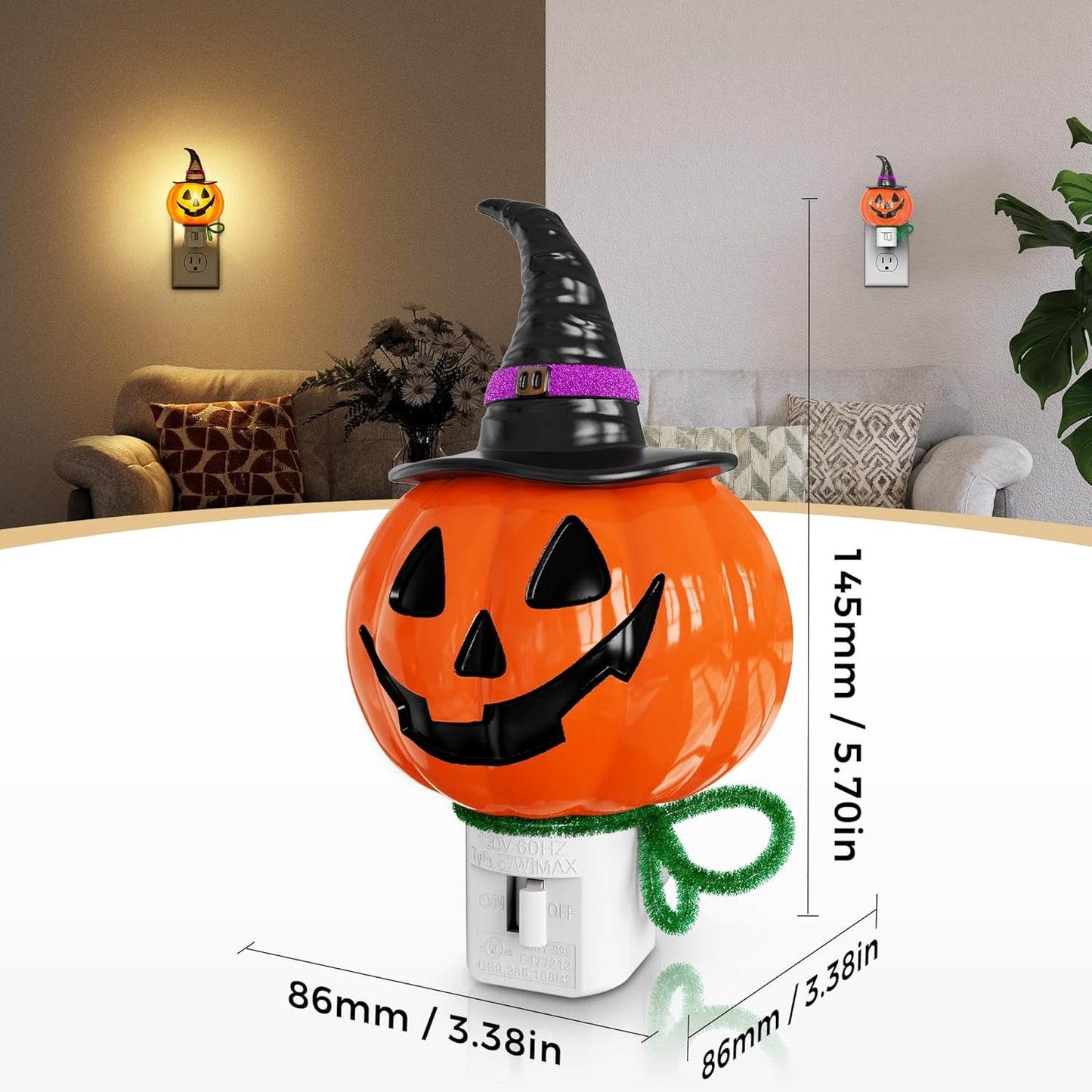 DORESshop Pumpkin Night Light, 3000K Night Lights Plug into Wall,Cute & Funny Halloween Decor Night