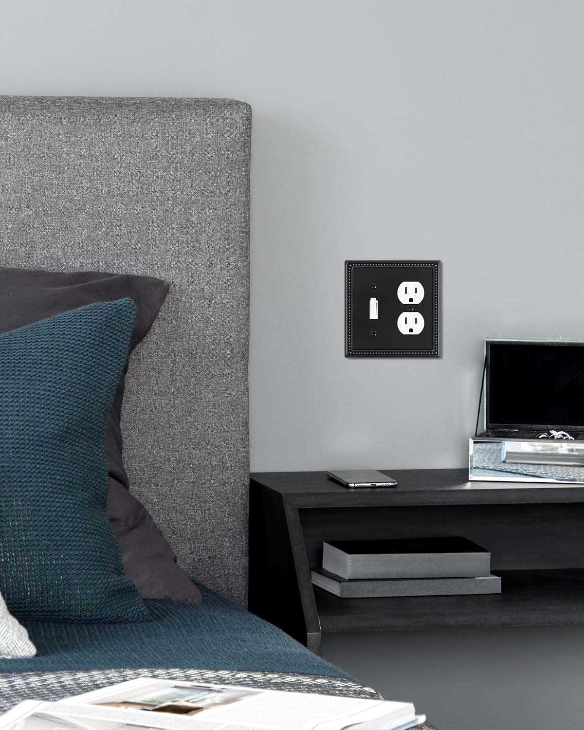 2-Pack Combo Toggle/Duplex Light Switch Cover Plate, Black Metal Wall Outlet Cover Plate