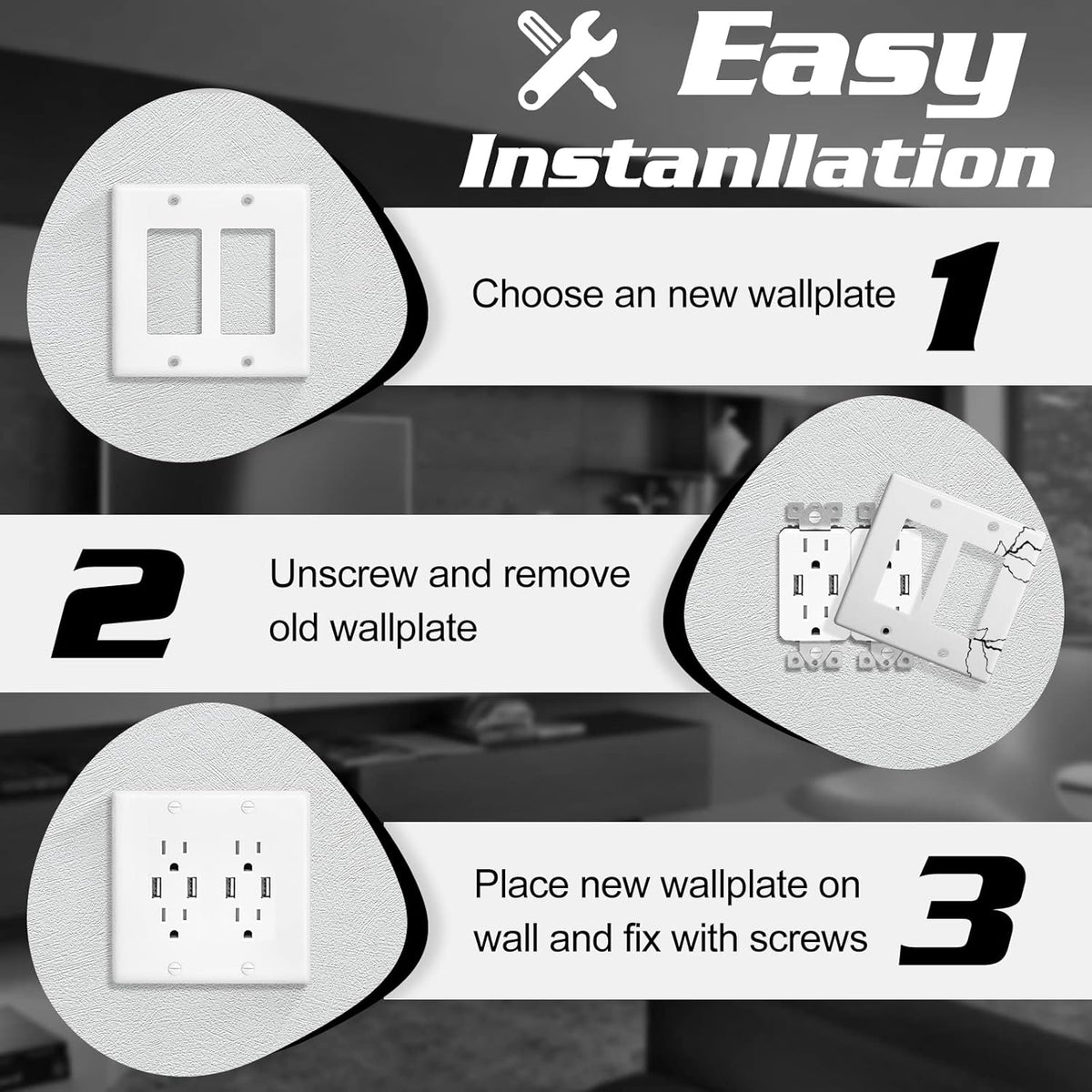 Decorator Wall Plate Double Gang Light Switch Plate Outlet Cover,Unbreakable Polycarbonate