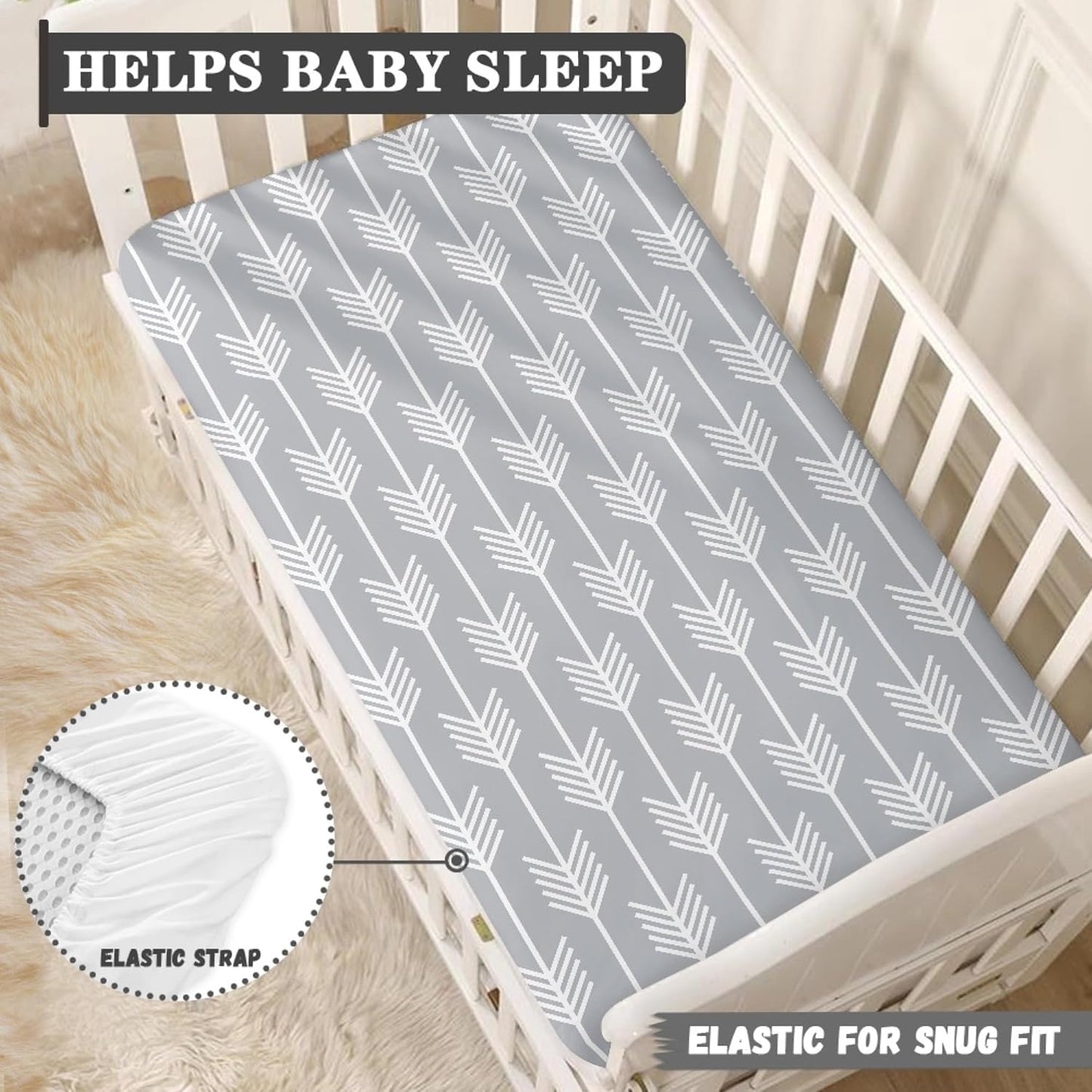White Arrow Fitted Crib Sheet Grey Baby Crib Sheet Fit Standard Crib and Toddler Mattress,Crib