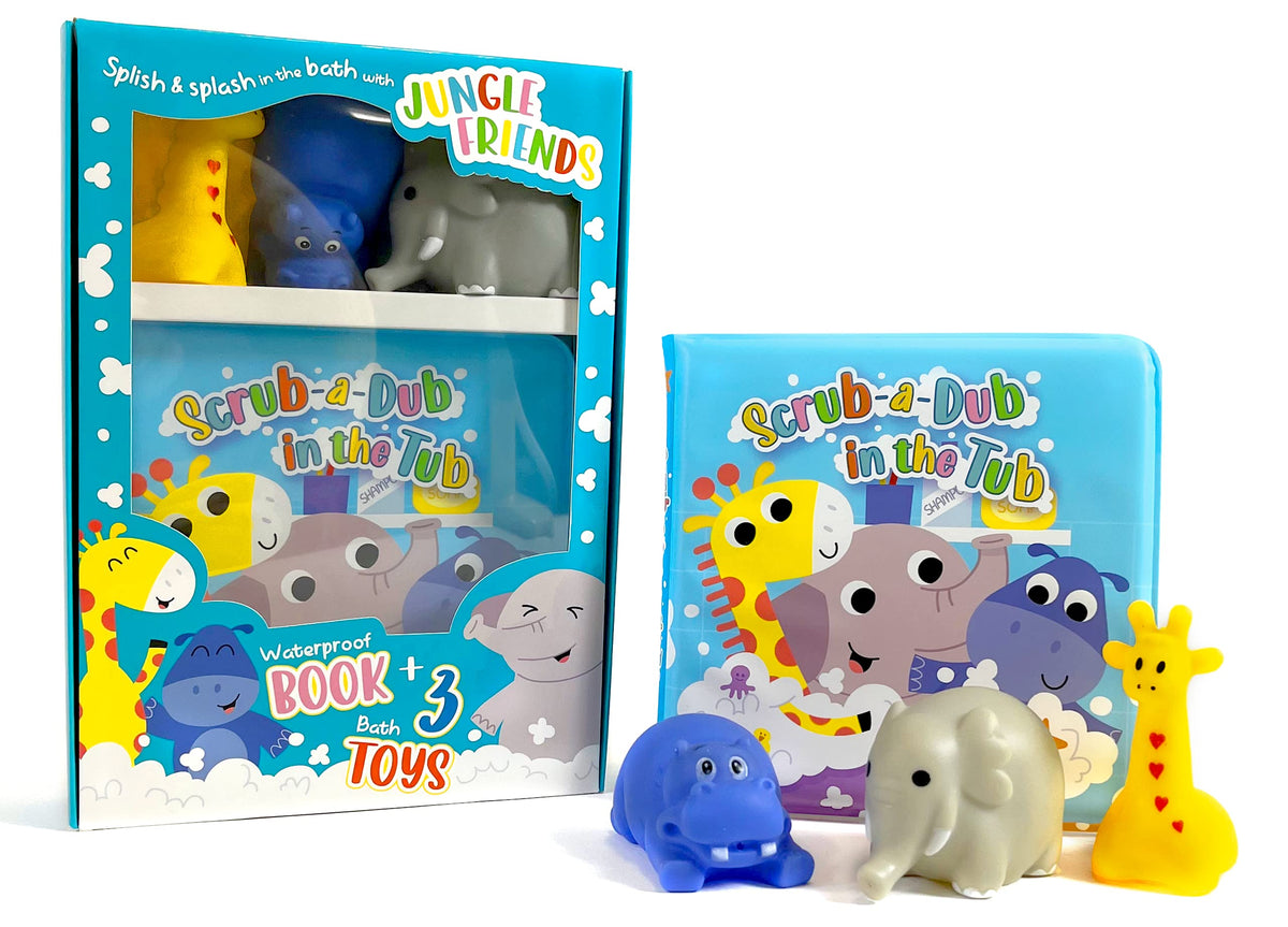 Little Hippo Books Scrub-A-Dub in the Tub - Children's Waterproof Bath Book and Toy Set (Bath Books