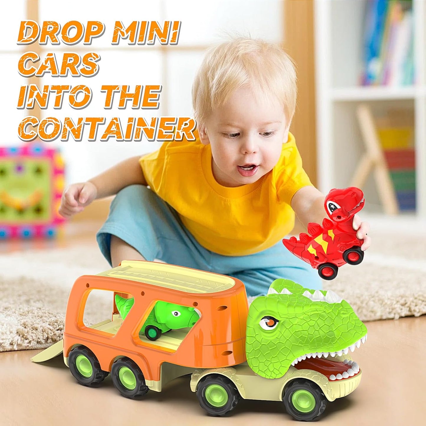 Veslier Dinosaur Toys for Kids 2-4 3-5 with 6 Dinosaur Car Vehicles, Dino Transport Carrier Truck