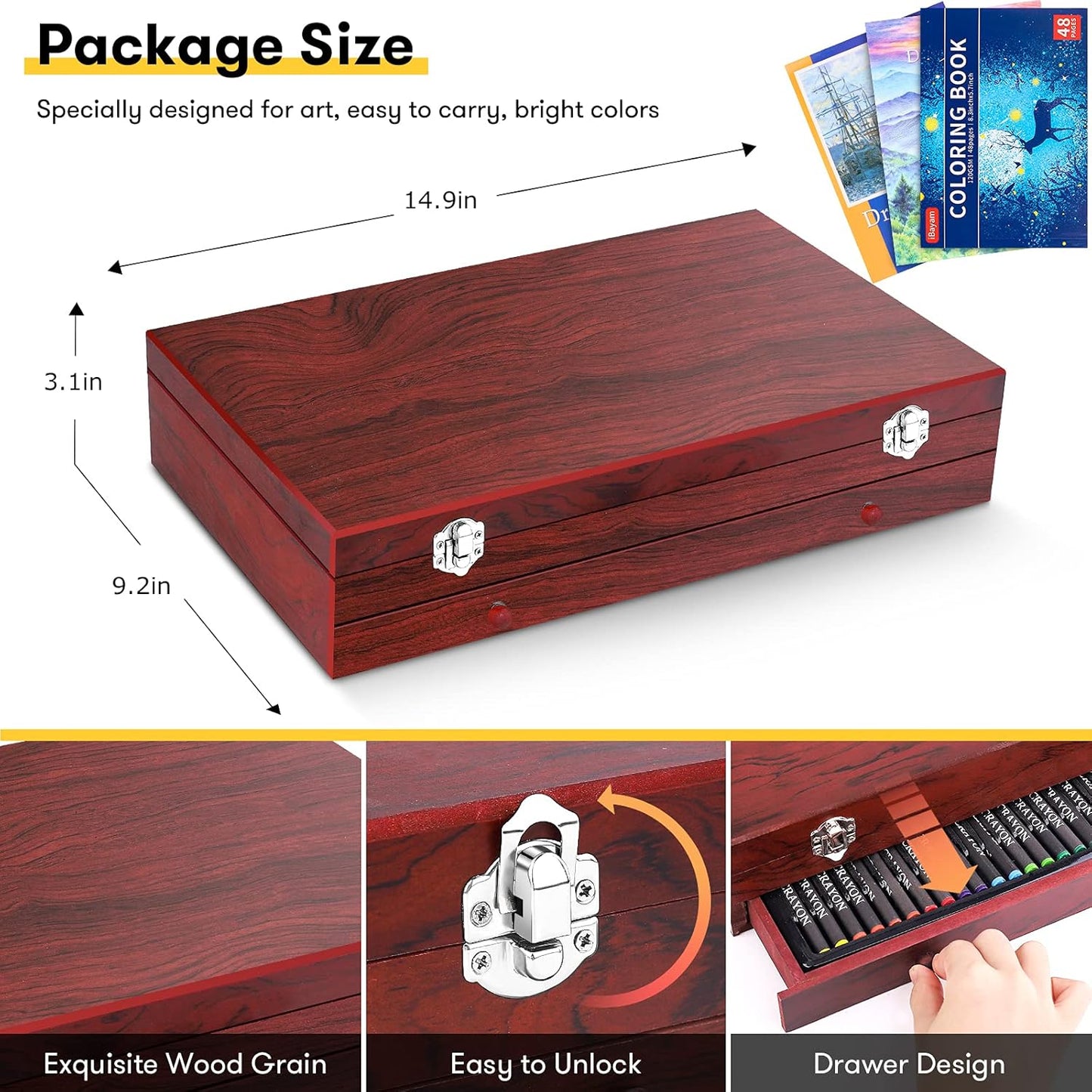 iBayam Art Supplies, 150-Pack Deluxe Wooden Art Set Crafts Drawing Painting Kit with 2 -Sketch