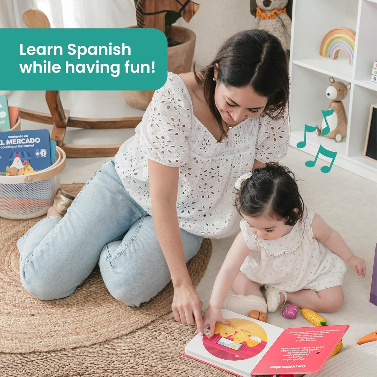 Binibi Spanish Musical Book for Babies & Toddlers 1-3 Los Pollitos Dicen & Other Nursery Rhymes |
