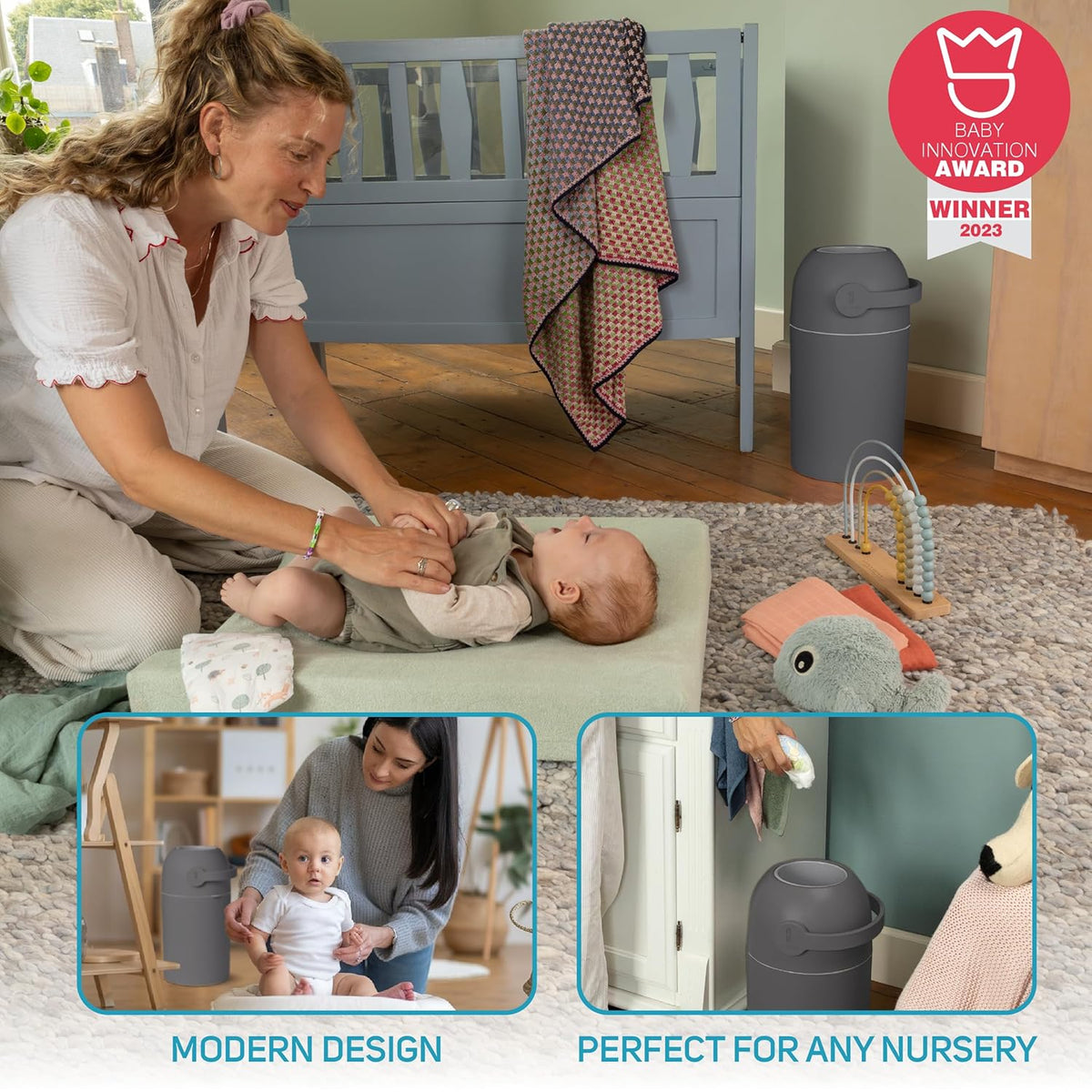 L.A. Baby Magic Diaper Pail - Patented 100% Odor-Free System with Child-Safe Lock - Award-Winning