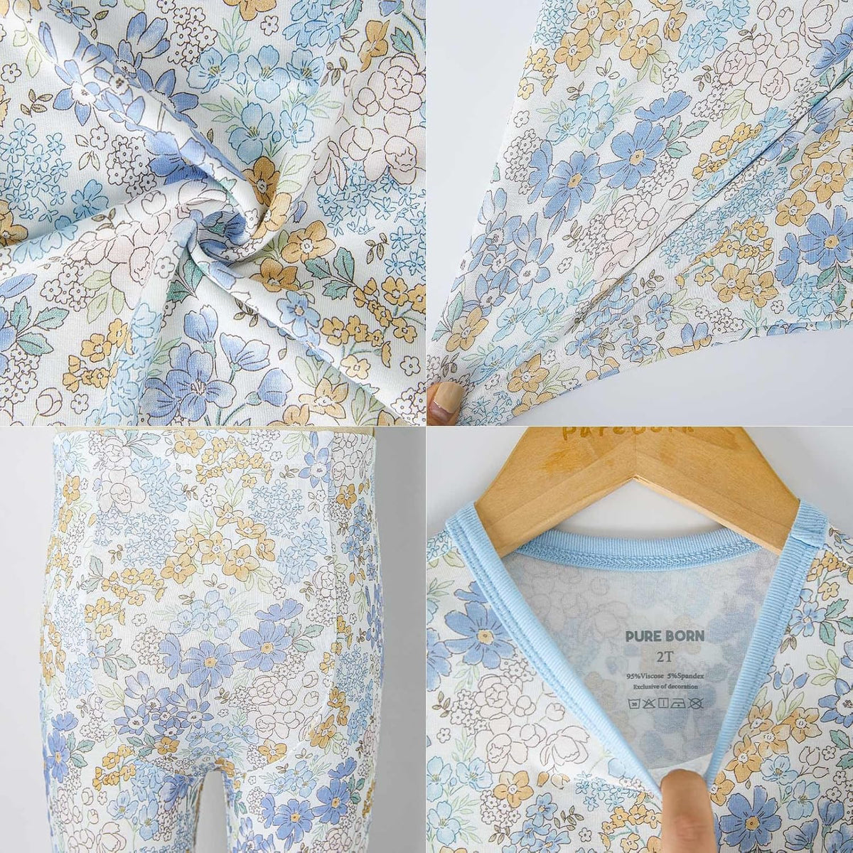 pureborn Baby Toddler Kids Viscose from Bamboo Pajamas Set Pjs 2pcs 18M-8Y
