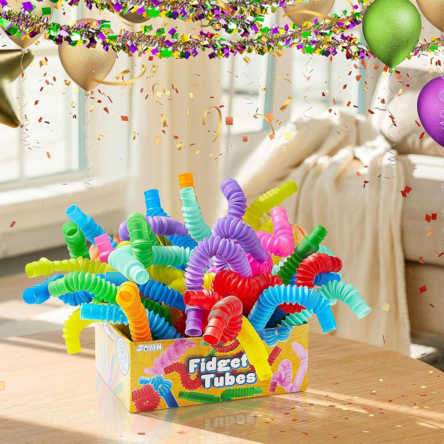 JOYIN 36 Pack Pop Tubes, Sensory Toys(Small) Fidget Tubes Party Favors - 9 Colors, Connectable and
