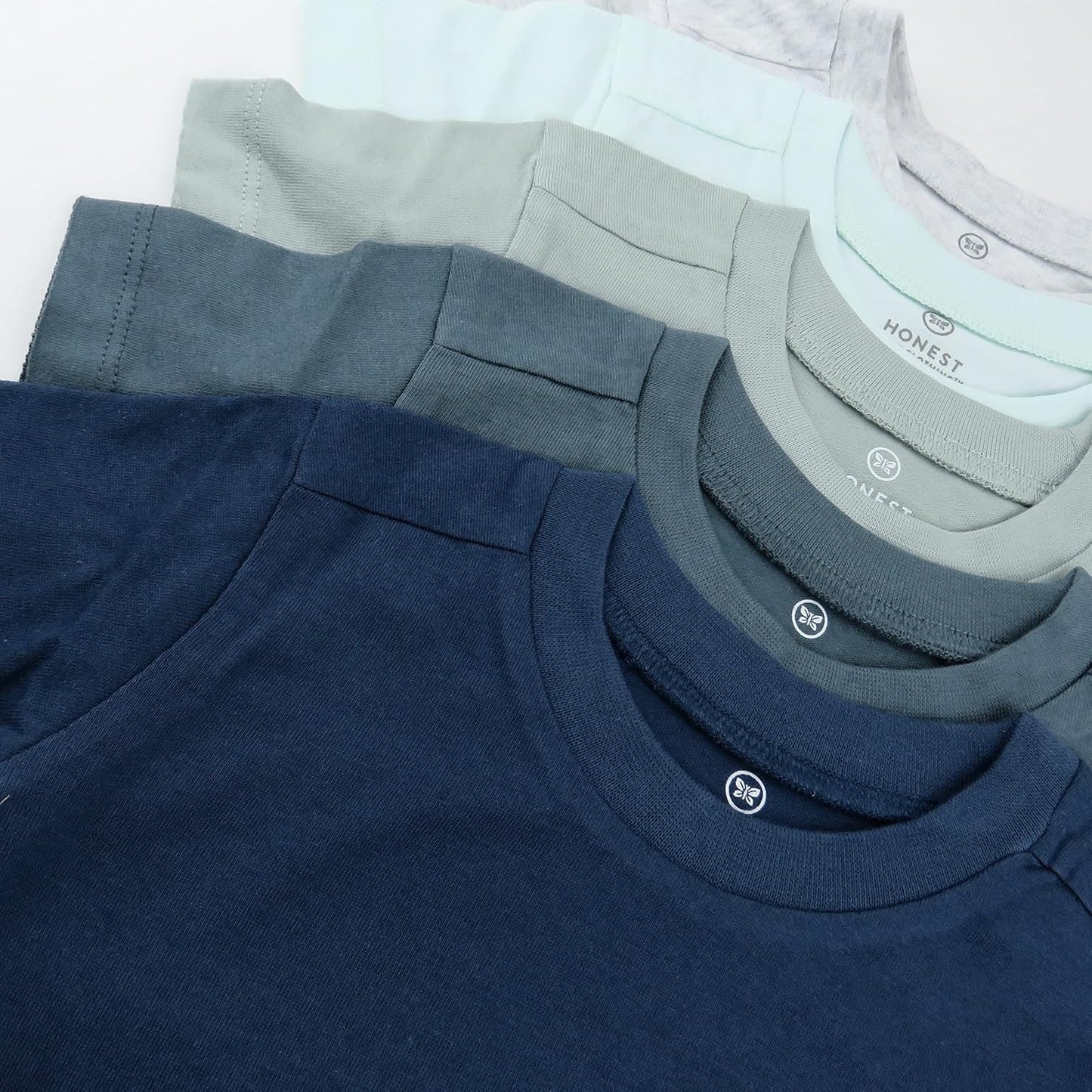 HonestBaby 5-Pack Short Sleeve T-Shirts 100% Organic Cotton Baby, Toddler, Little Kid, Boy, Girl