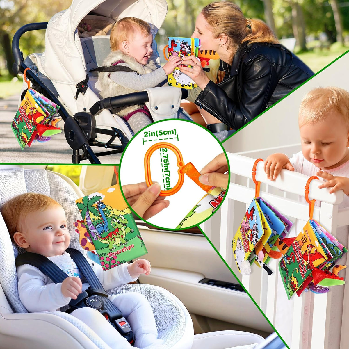 Vanmor 2 Pack Baby Cloth Books, High Contrast Sensory Crinkle Toys for 0-6 Months Infants, Soft