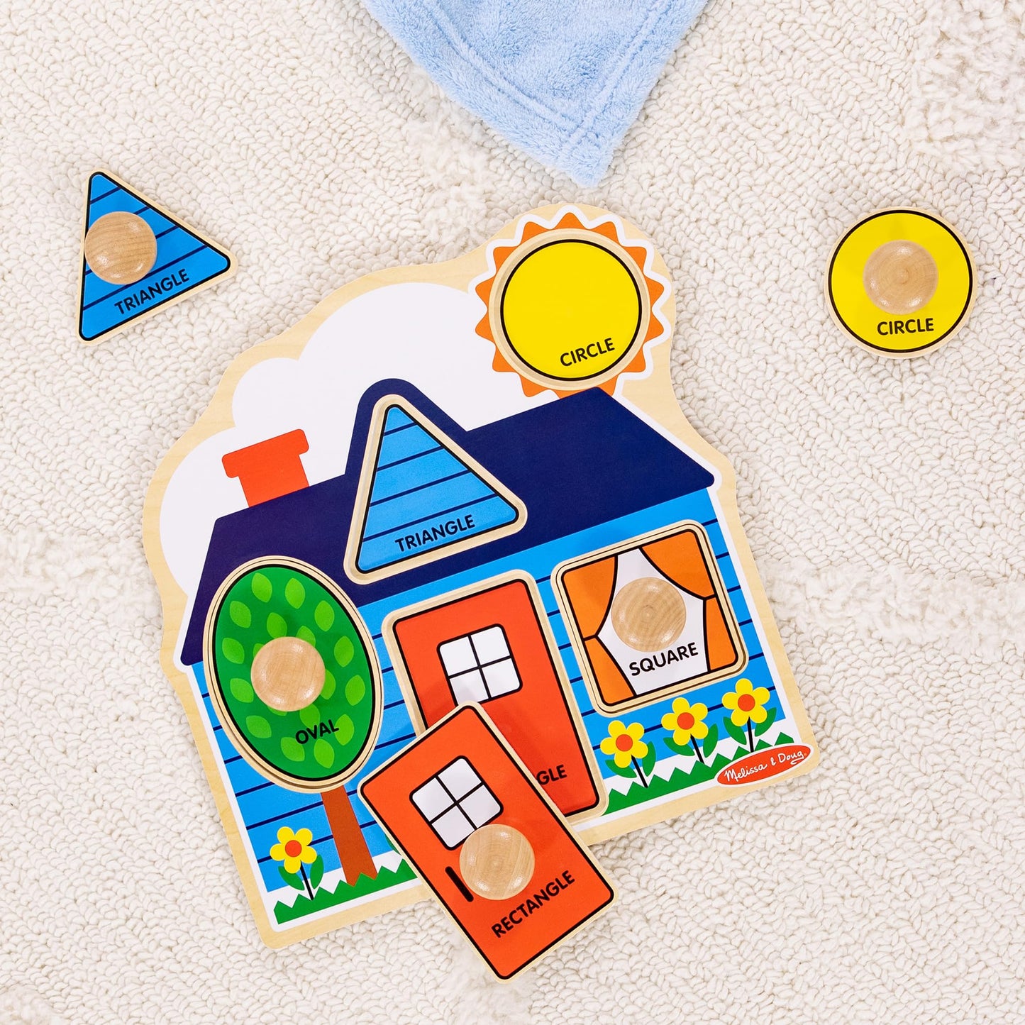 Melissa & Doug First Shapes Jumbo Knob Puzzle, Wooden Peg Puzzle for Toddlers, Educational Toy for