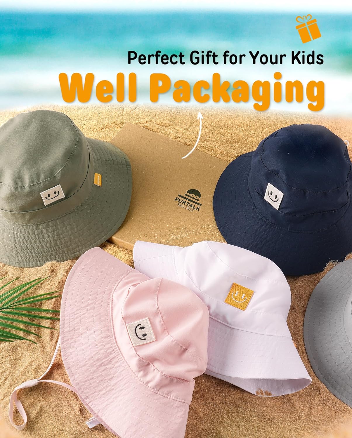 FURTALK Baby Sun Hat Smile Face Toddler Boys Girls Bucket Hat 0-5 Years Kids UPF 50+ Sun Protection
