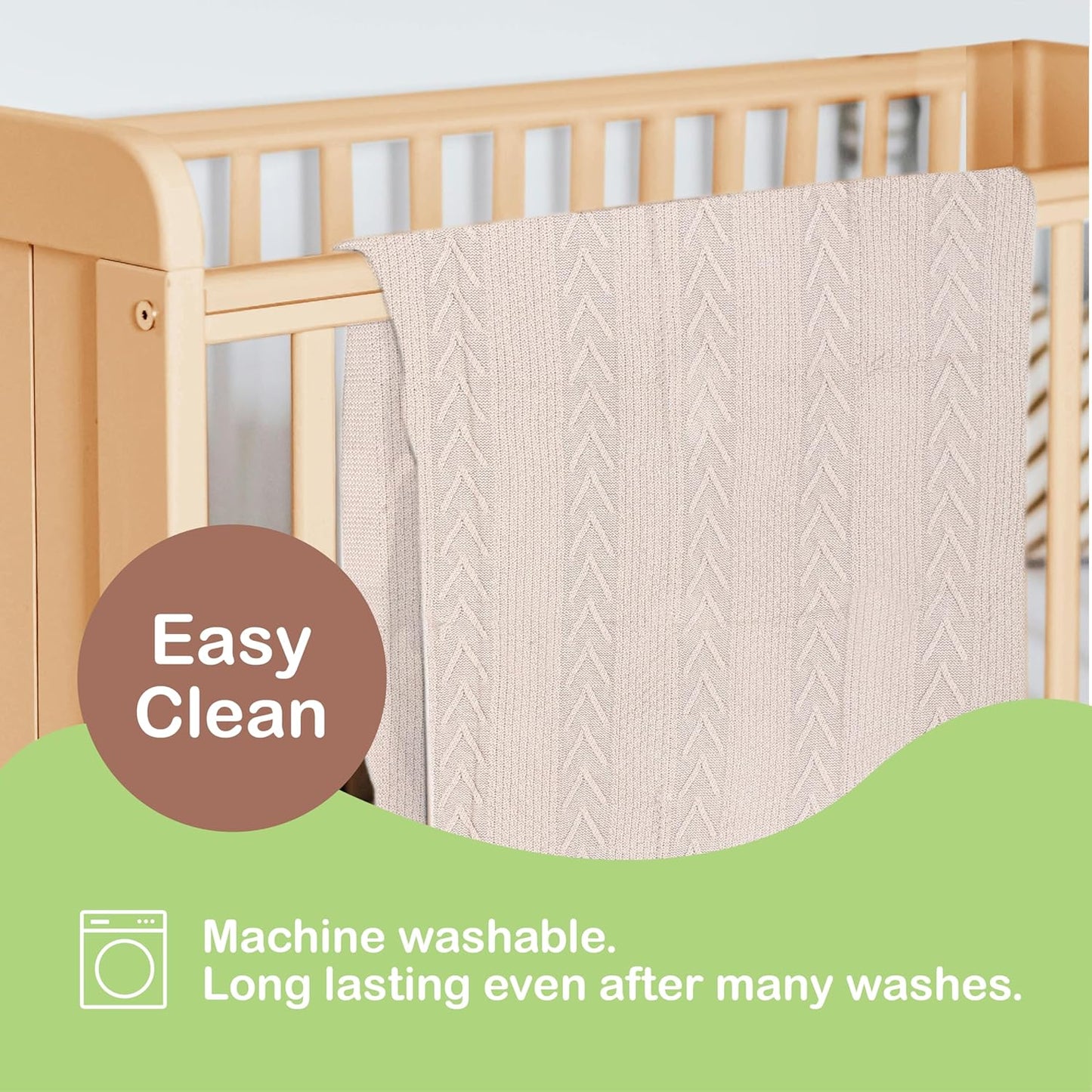 Organic Cotton Baby Blanket - 31.5 x 43.3 Inches, Soft Knitted Crib Blanket for Boys & Girls