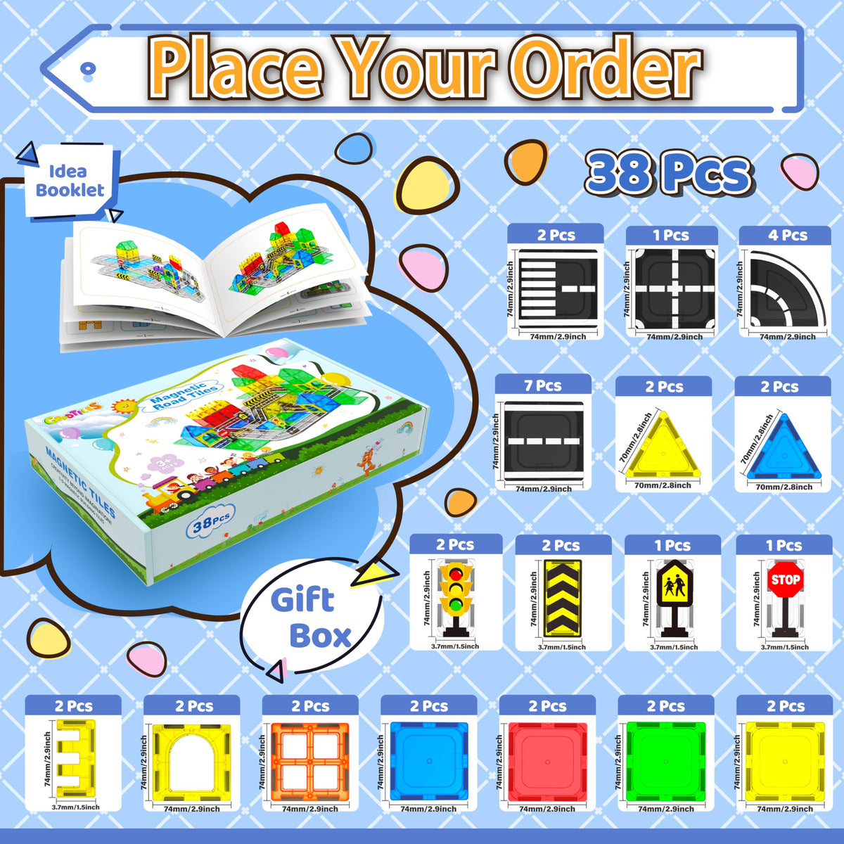 Magnetic Tiles - Road Set, Magnetic Building Blocks, Preschool Montessori Toys Gift for 3+ Year Old