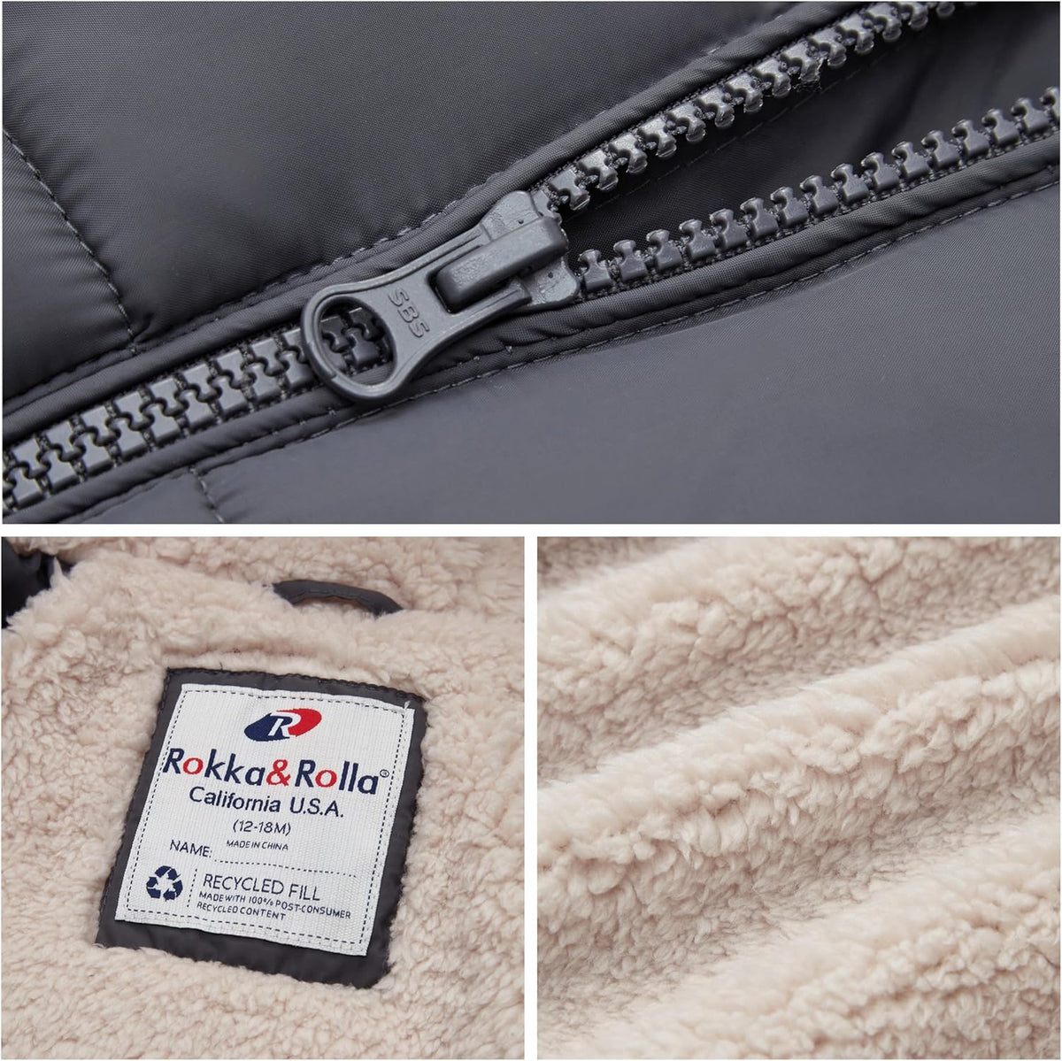 Rokka&Rolla Baby Boys' Water-Resistant Sherpa Fleece Lined Puffer Jacket Winter Coat for Newborn
