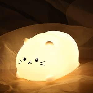 LOVERUIS Cute Night Light Cat 7 Colors Kitty Night Light with 3 Hour Timer Dimmable Squishy Lamp