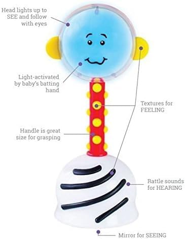 NogginStik Light-up Developmental Rattle - Color Changing, Textured for Grasping, Mirror & Rattle