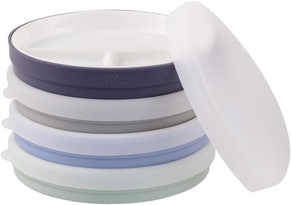 Elk and Friends Kids 7.8” Porcelain White Plates with Silicone Sleeves + Lids | Divided Plates |