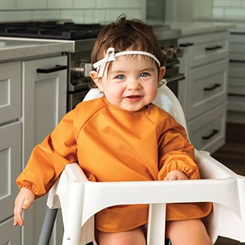 Tiny Twinkle Mess Proof Baby Bibs, 2pk Waterproof Smock Baby Bibs for Eating, Machine Washable Long