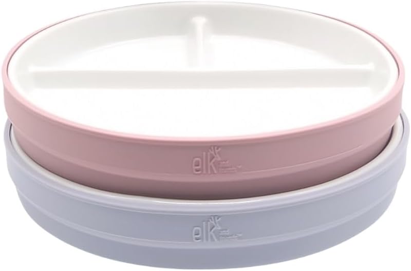 Elk and Friends Kids 7.8” Porcelain Divided Plates with Silicone Sleeves | Suitable for