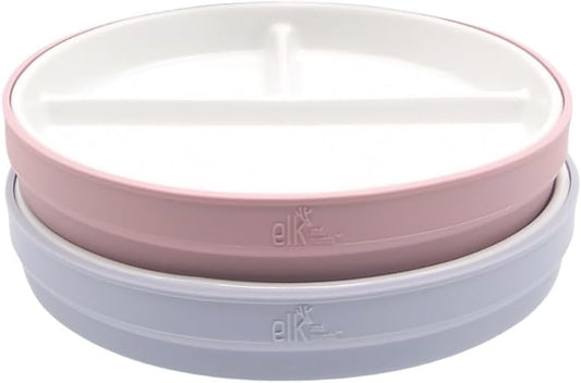 Elk and Friends Kids 7.8” Porcelain Divided Plates with Silicone Sleeves | Suitable for