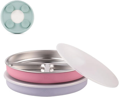 Elk and Friends Stainless Steel Divided Plates with Silicone Sleeve for Babies & Toddlers | Lids