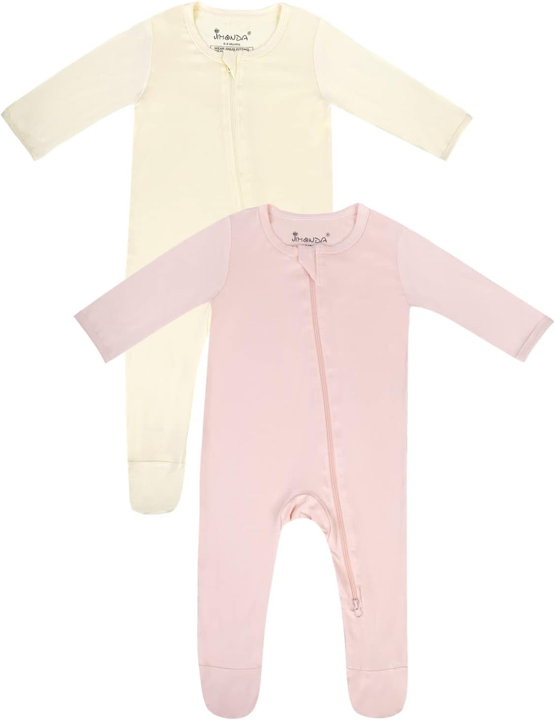 Jimonda Bamboo Baby Pajamas,Unisex Boys Girls One-Piece Footies,Long Sleeve Sleepers 2-Way Zip